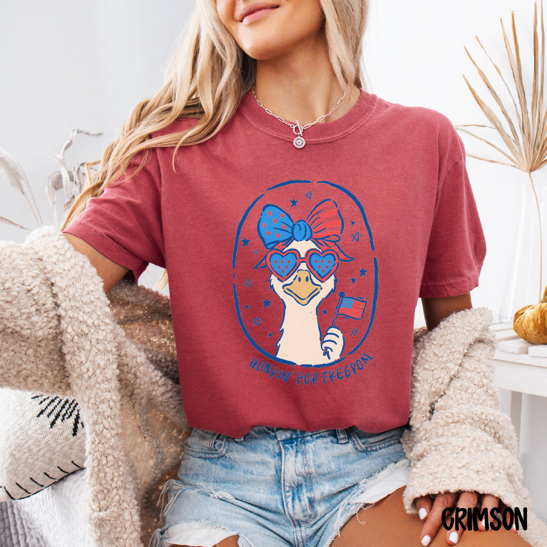 Honkin’ for Freedom Shirt | Silly Goose 4th of July Tee | Patriotic Comfort Colors Coquette Shirt | Funny USA Summer Graphic Tee