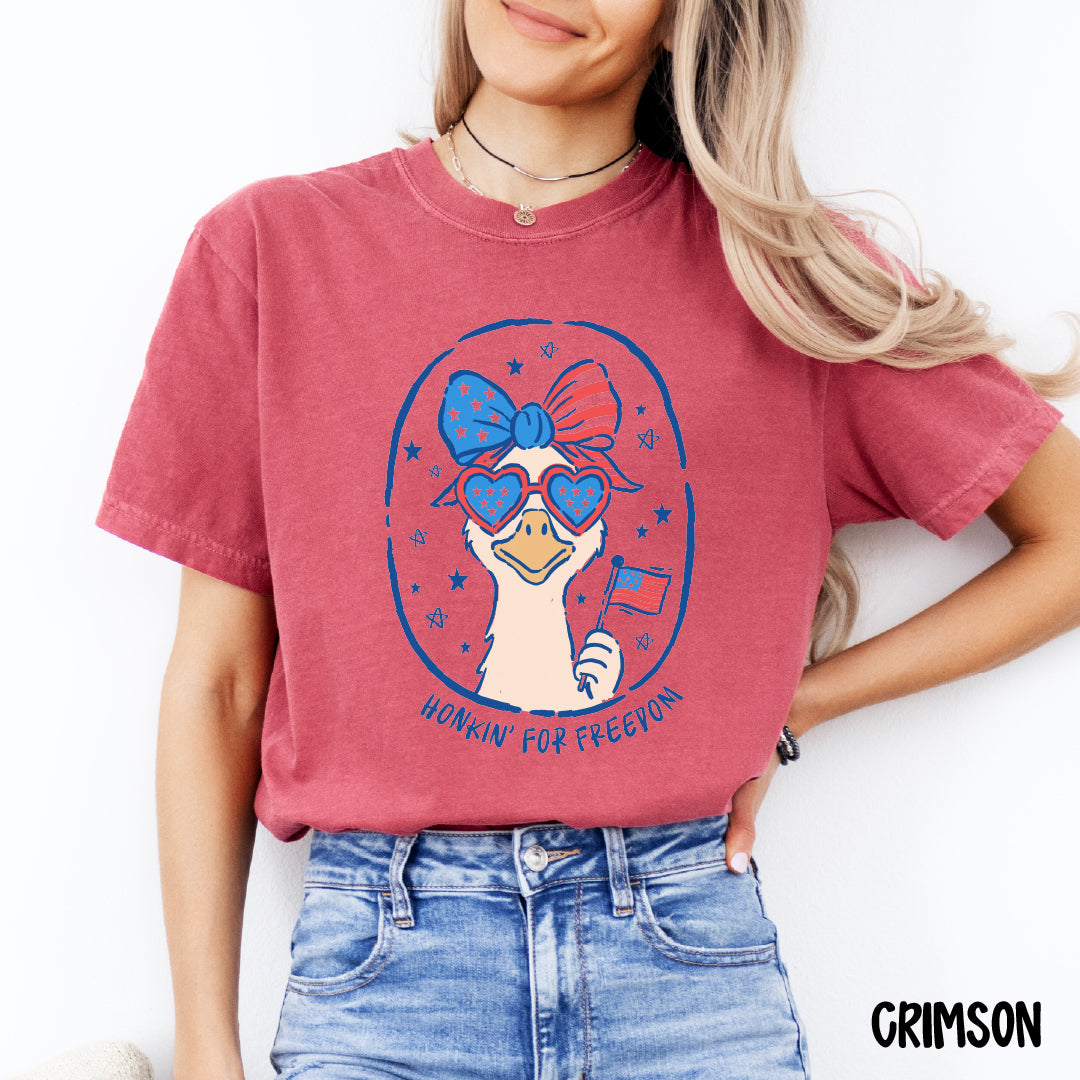 Honkin’ for Freedom Shirt | Silly Goose 4th of July Tee | Patriotic Comfort Colors Coquette Shirt | Funny USA Summer Graphic Tee