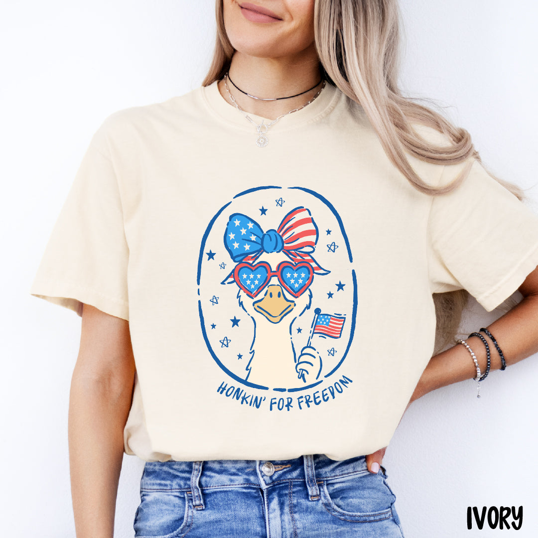 Honkin’ for Freedom Shirt | Silly Goose 4th of July Tee | Patriotic Comfort Colors Coquette Shirt | Funny USA Summer Graphic Tee
