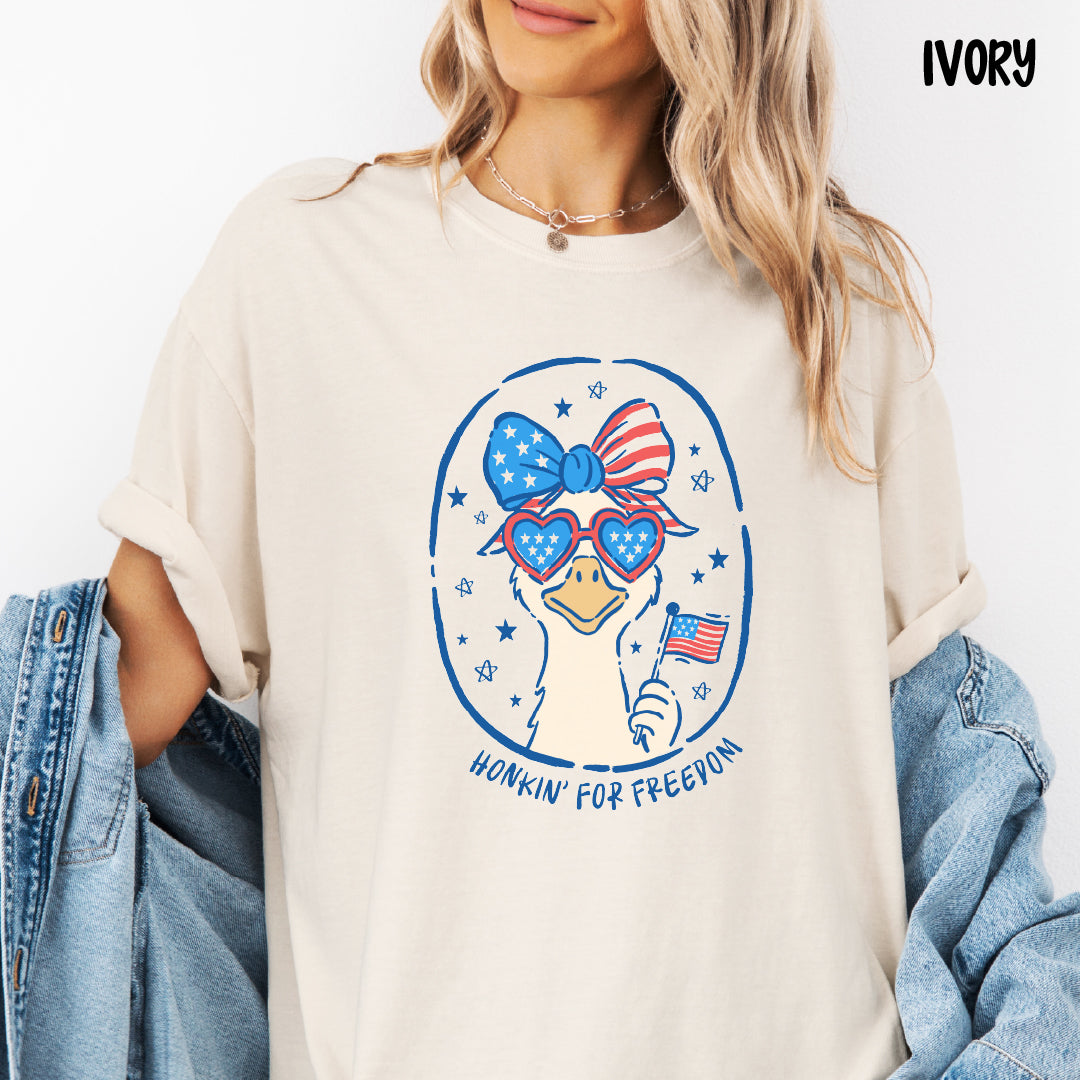 Honkin’ for Freedom Shirt | Silly Goose 4th of July Tee | Patriotic Comfort Colors Coquette Shirt | Funny USA Summer Graphic Tee