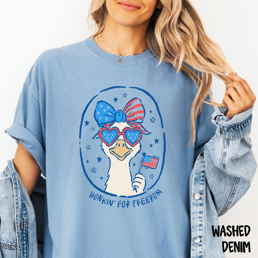 Honkin’ for Freedom Shirt | Silly Goose 4th of July Tee | Patriotic Comfort Colors Coquette Shirt | Funny USA Summer Graphic Tee