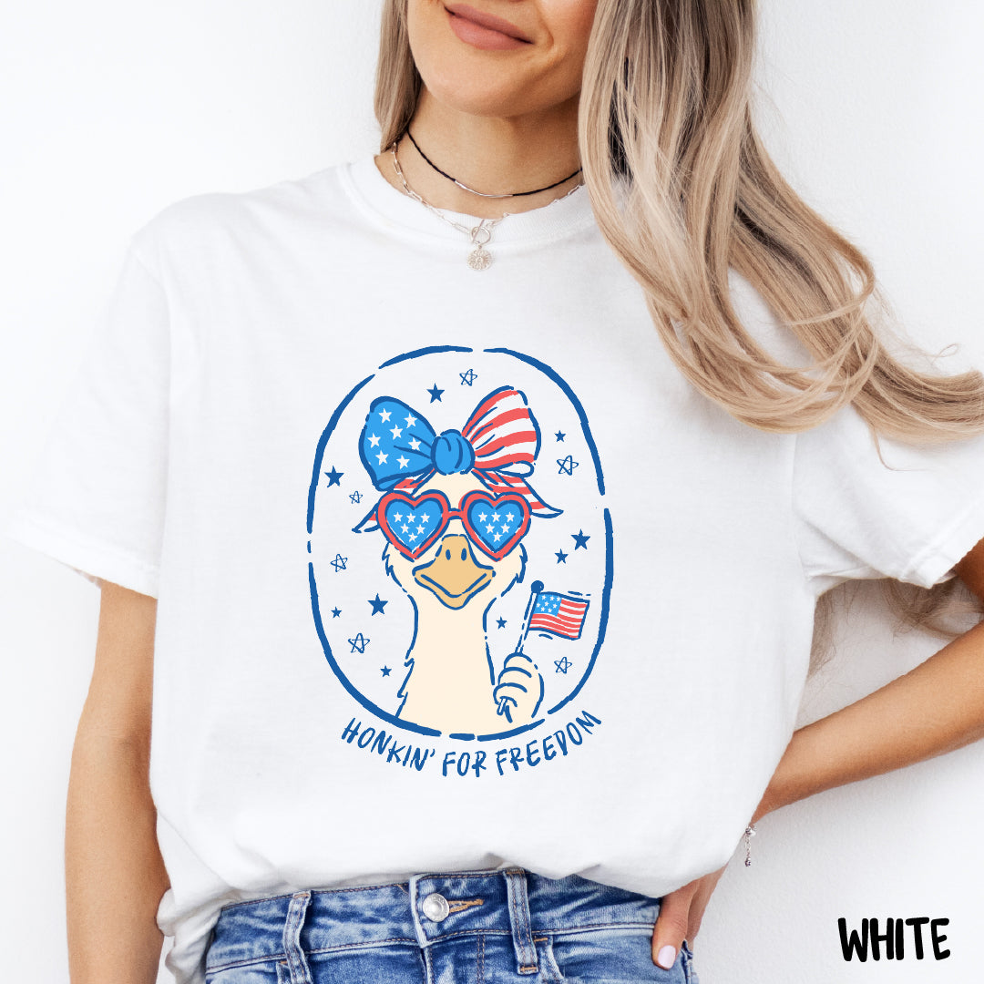 Honkin’ for Freedom Shirt | Silly Goose 4th of July Tee | Patriotic Comfort Colors Coquette Shirt | Funny USA Summer Graphic Tee