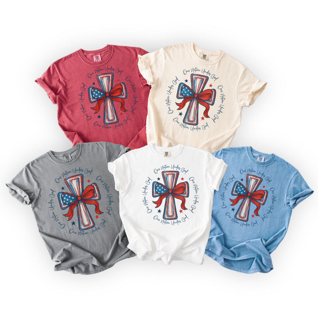 One Nation Under God Shirt | July 4th Christian Tee | Comfort Colors USA Cross Tee | Red White & Blue Faith Shirt | Patriotic Jesus Shirt