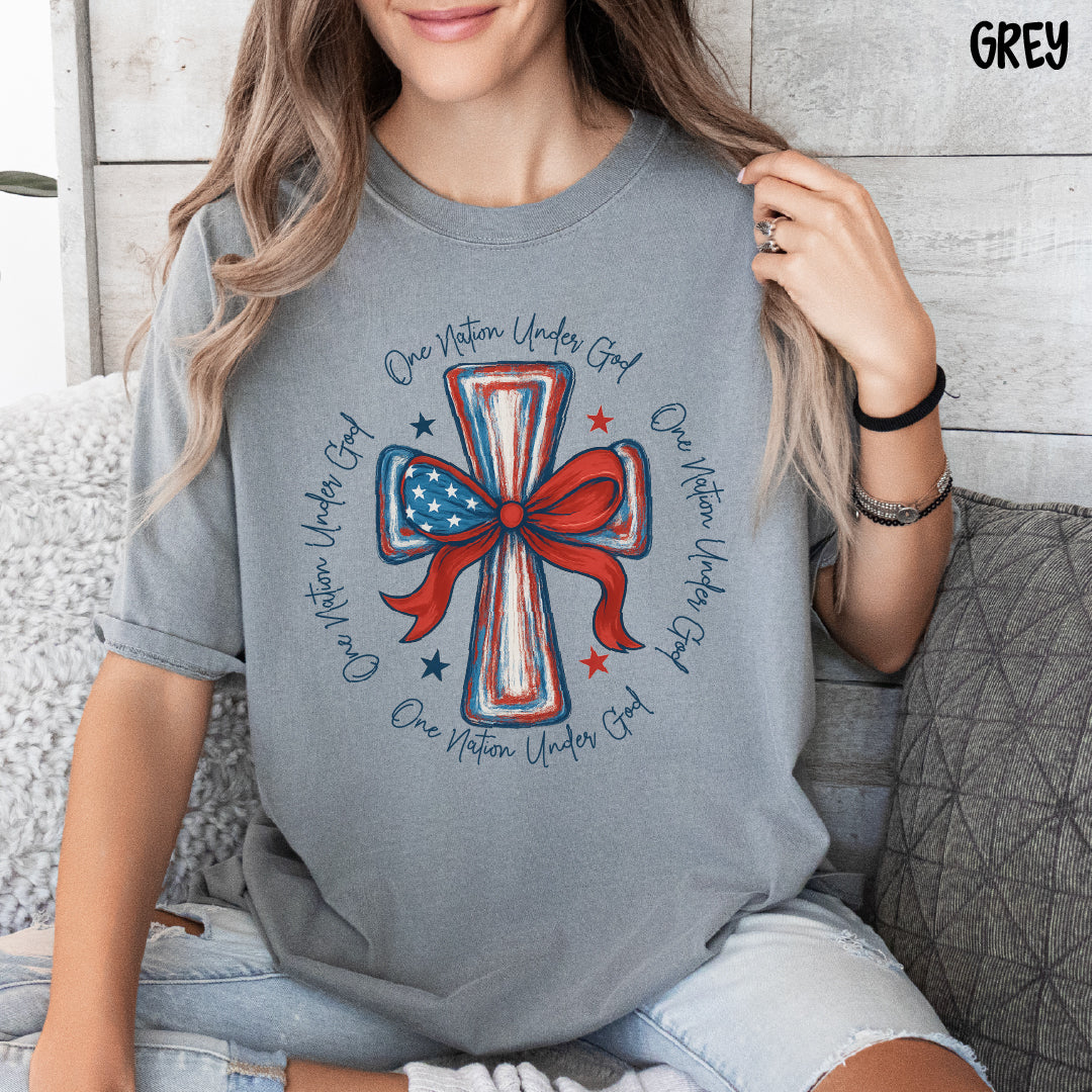 One Nation Under God Shirt | July 4th Christian Tee | Comfort Colors USA Cross Tee | Red White & Blue Faith Shirt | Patriotic Jesus Shirt
