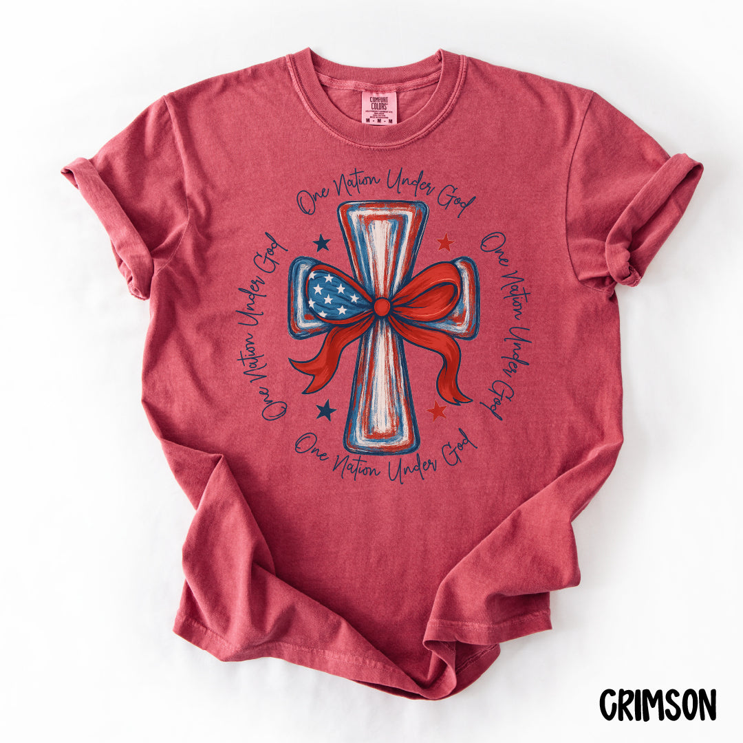 One Nation Under God Shirt | July 4th Christian Tee | Comfort Colors USA Cross Tee | Red White & Blue Faith Shirt | Patriotic Jesus Shirt