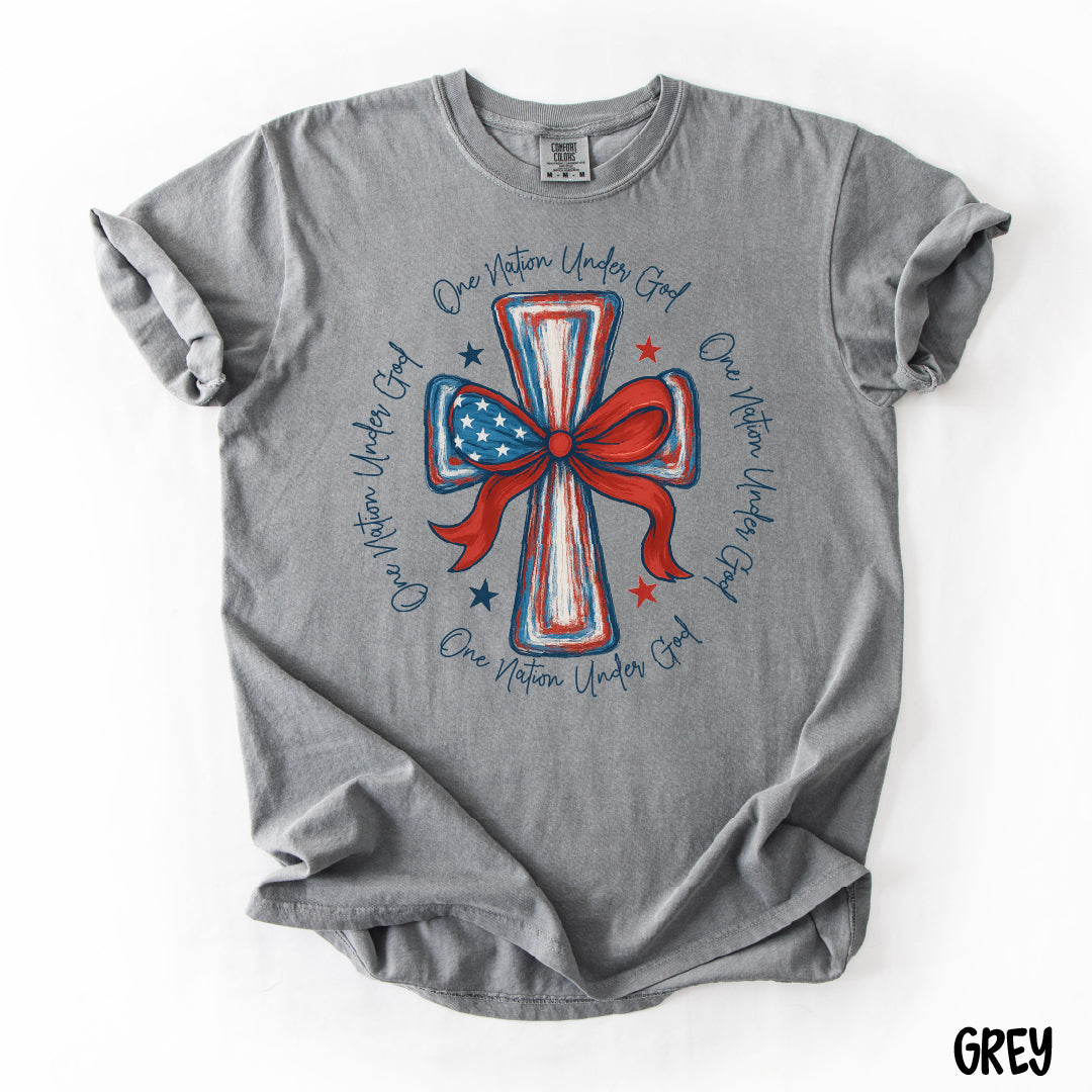 One Nation Under God Shirt | July 4th Christian Tee | Comfort Colors USA Cross Tee | Red White & Blue Faith Shirt | Patriotic Jesus Shirt