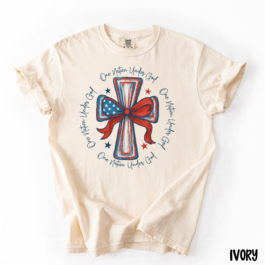 One Nation Under God Shirt | July 4th Christian Tee | Comfort Colors USA Cross Tee | Red White & Blue Faith Shirt | Patriotic Jesus Shirt