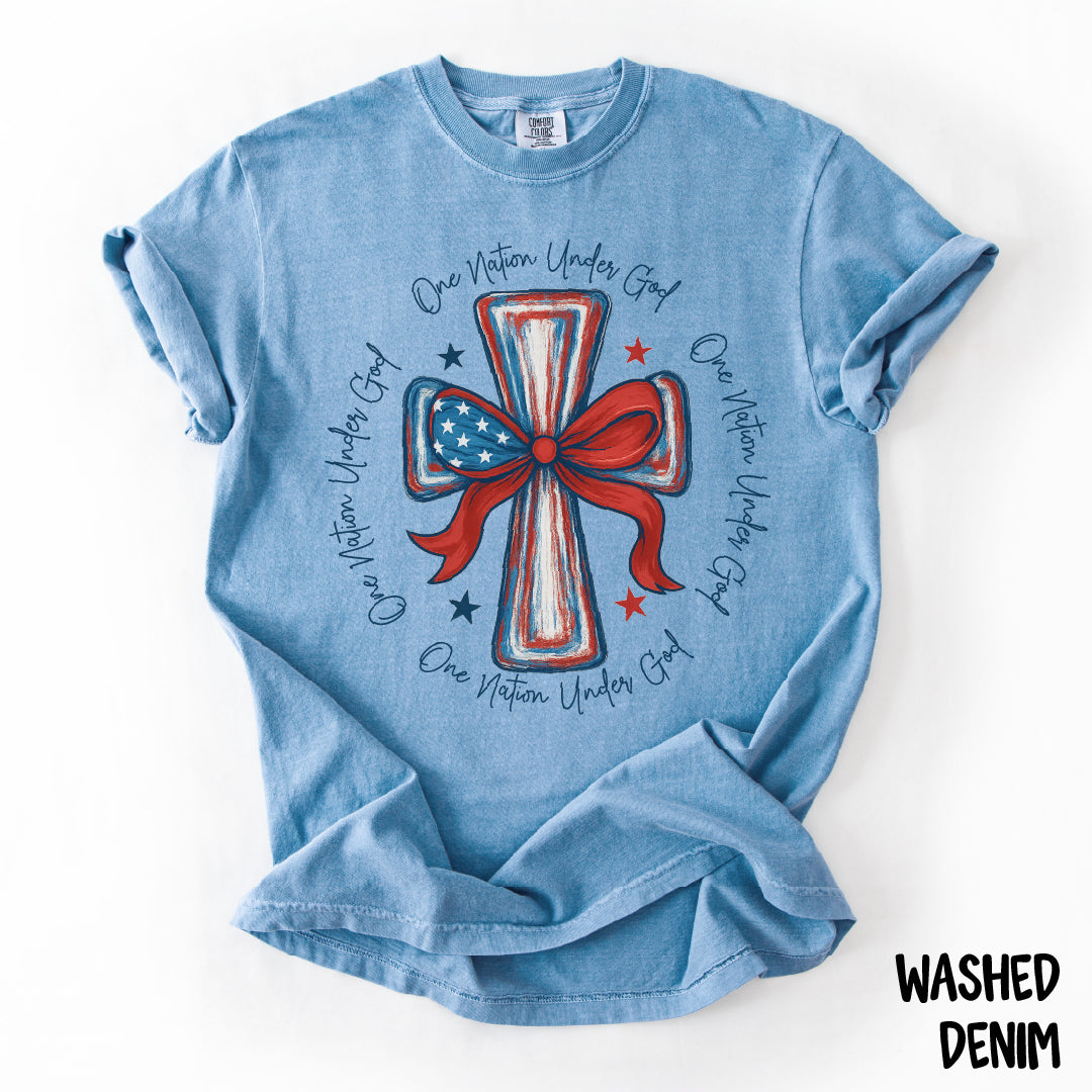 One Nation Under God Shirt | July 4th Christian Tee | Comfort Colors USA Cross Tee | Red White & Blue Faith Shirt | Patriotic Jesus Shirt