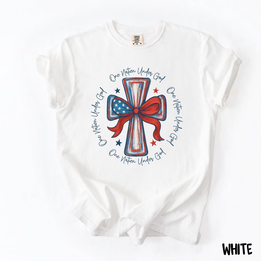 One Nation Under God Shirt | July 4th Christian Tee | Comfort Colors USA Cross Tee | Red White & Blue Faith Shirt | Patriotic Jesus Shirt