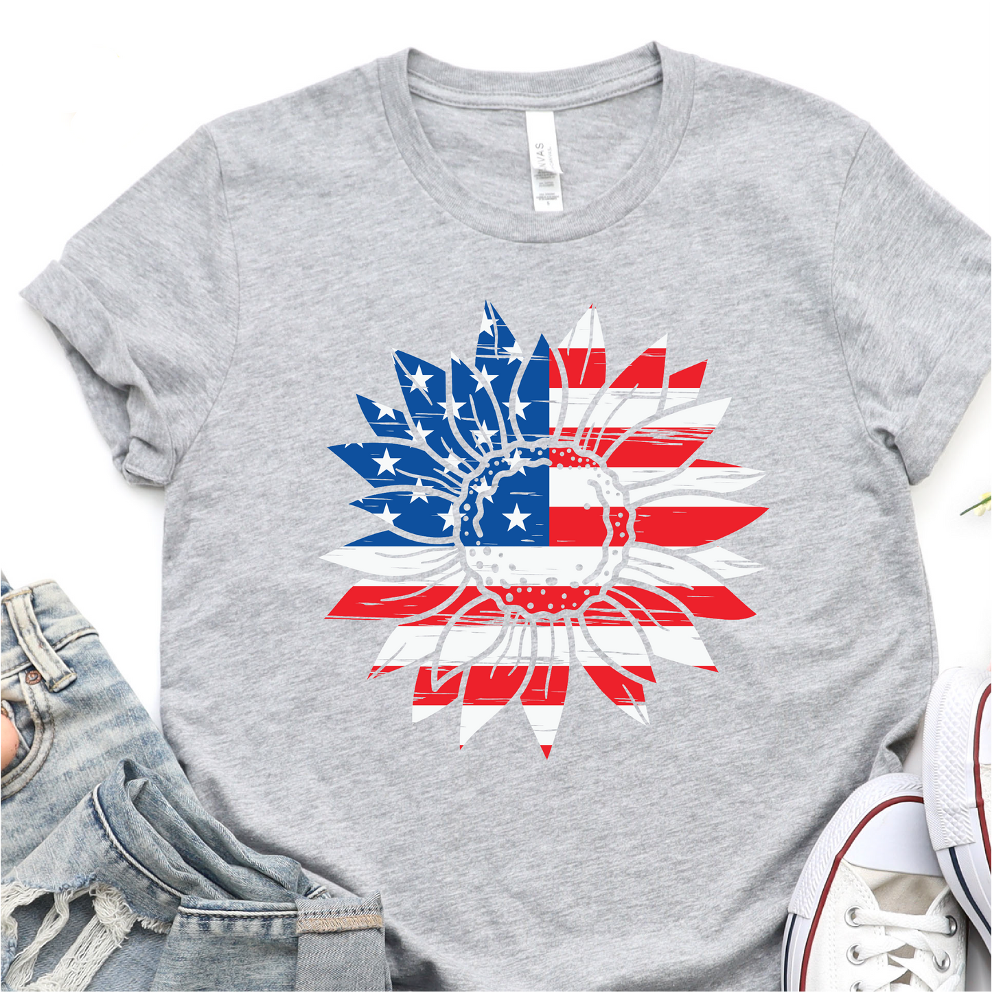 American Flag Sunflower - 4th of July Graphic Tshirt - Independence Day Shirt