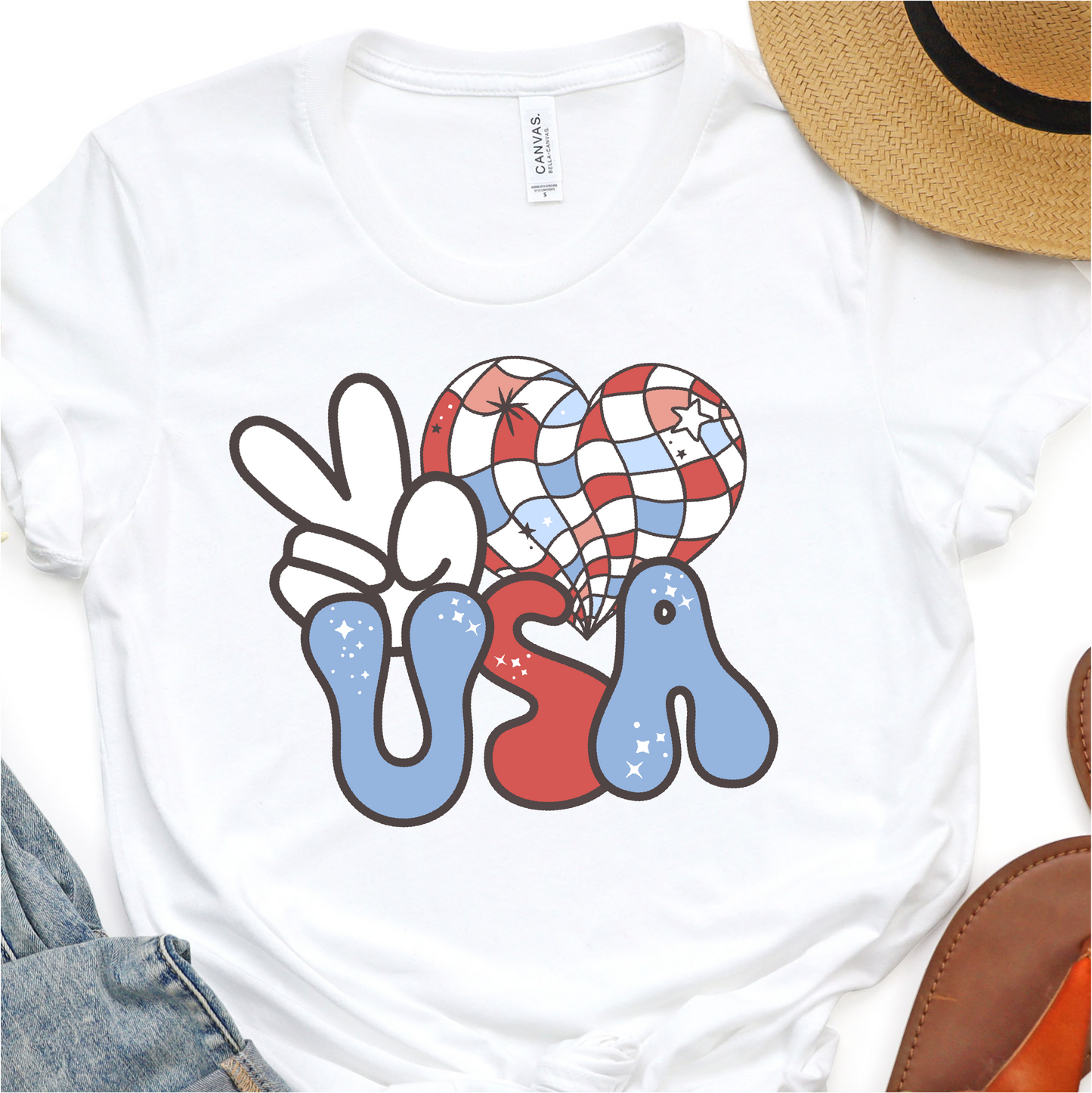 Red White and Blue - Retro Peace USA -4th of July Graphic Tshirt - Independence Day Shirt