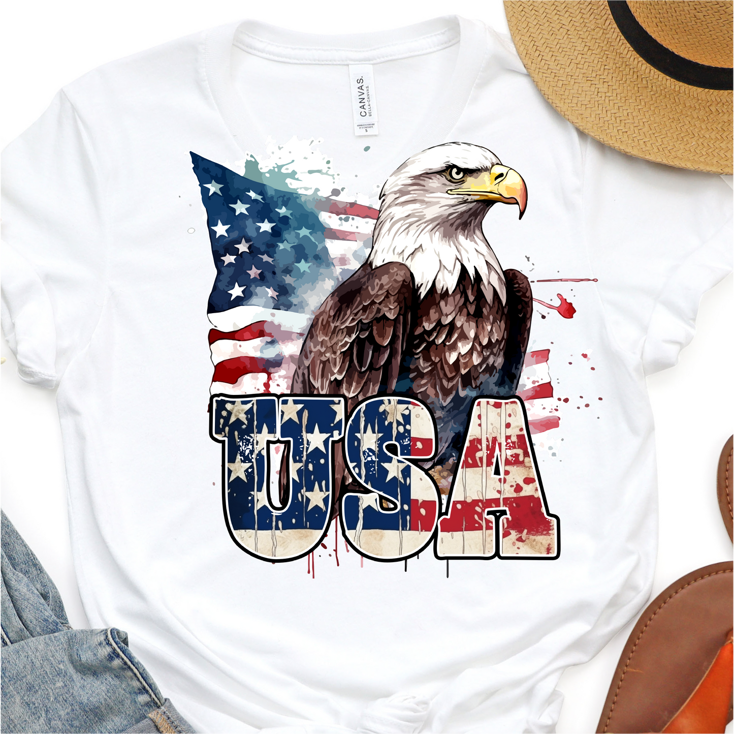 American Flag and Bald Eagle - American Flag USA - 4th of July Graphic Tshirt - Independence Day Shirt