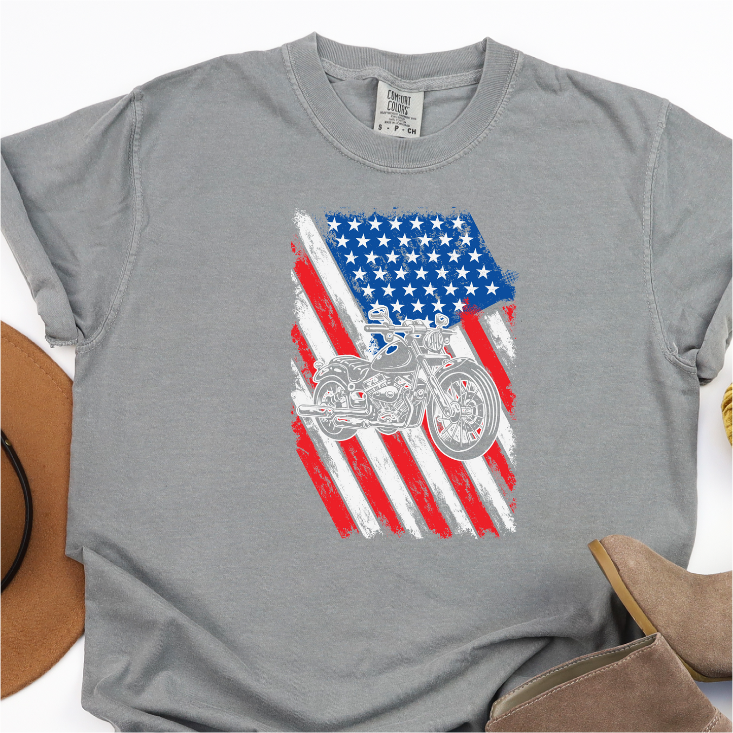 American Flag - Motorcycle - 4th of July Graphic Tshirt - Independence Day Shirt