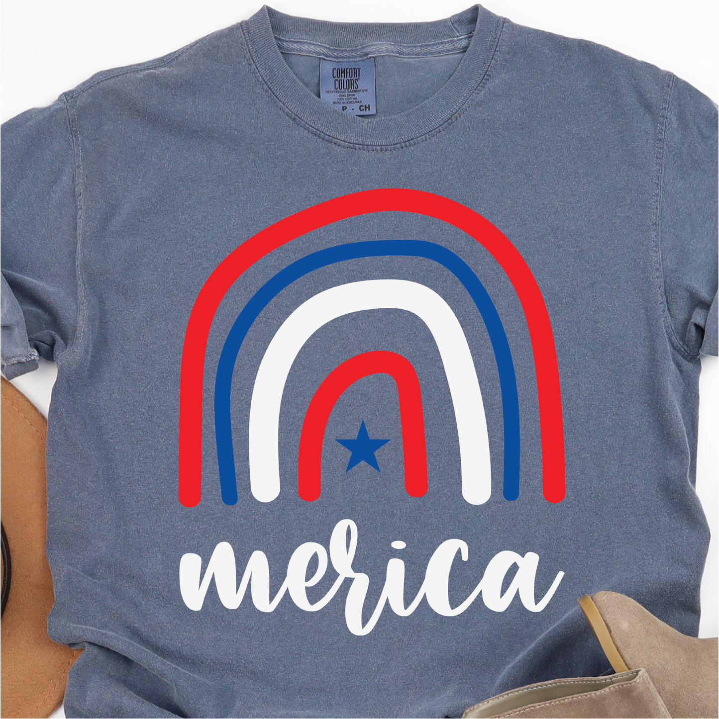 Red White and Blue Rainbow - Merica - 4th of July Graphic Tshirt - Independence Day Shirt
