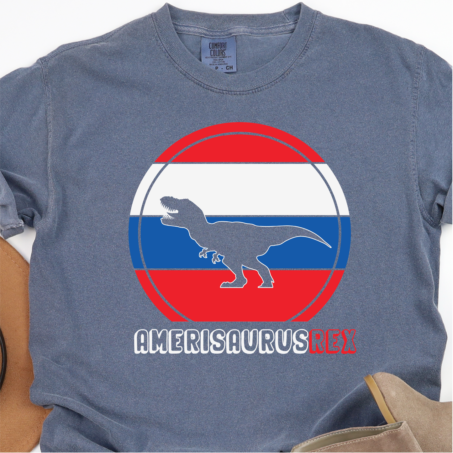 AmeriSauras Rex - 4th of July Graphic Tshirt - Independence Day Shirt