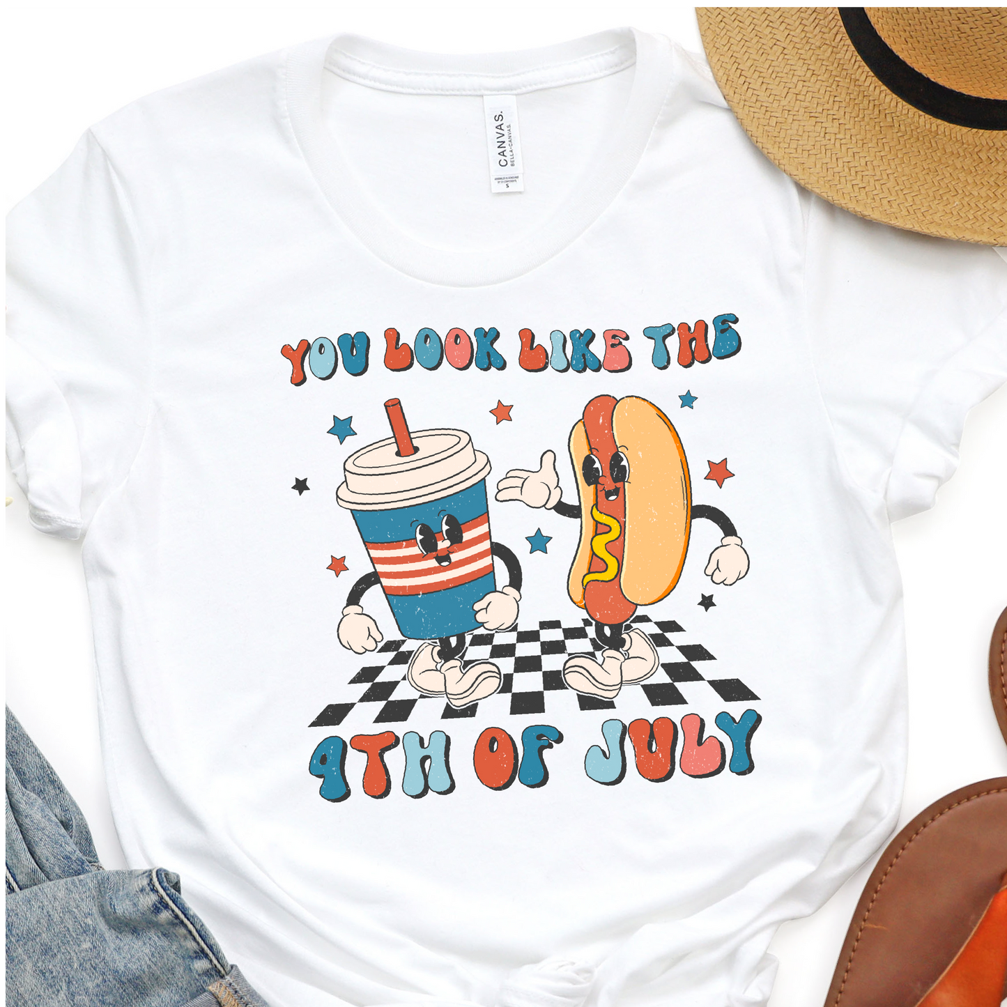 You Look Like The 4th of July - Cute Drink and Hot Dog - 4th of July Graphic Tshirt - Independence Day Shirt