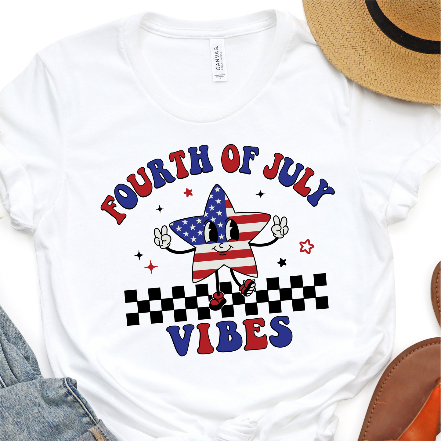 Fourth Of July Vibes - American Flag Star - 4th of July Graphic Tshirt - Independence Day Shirt