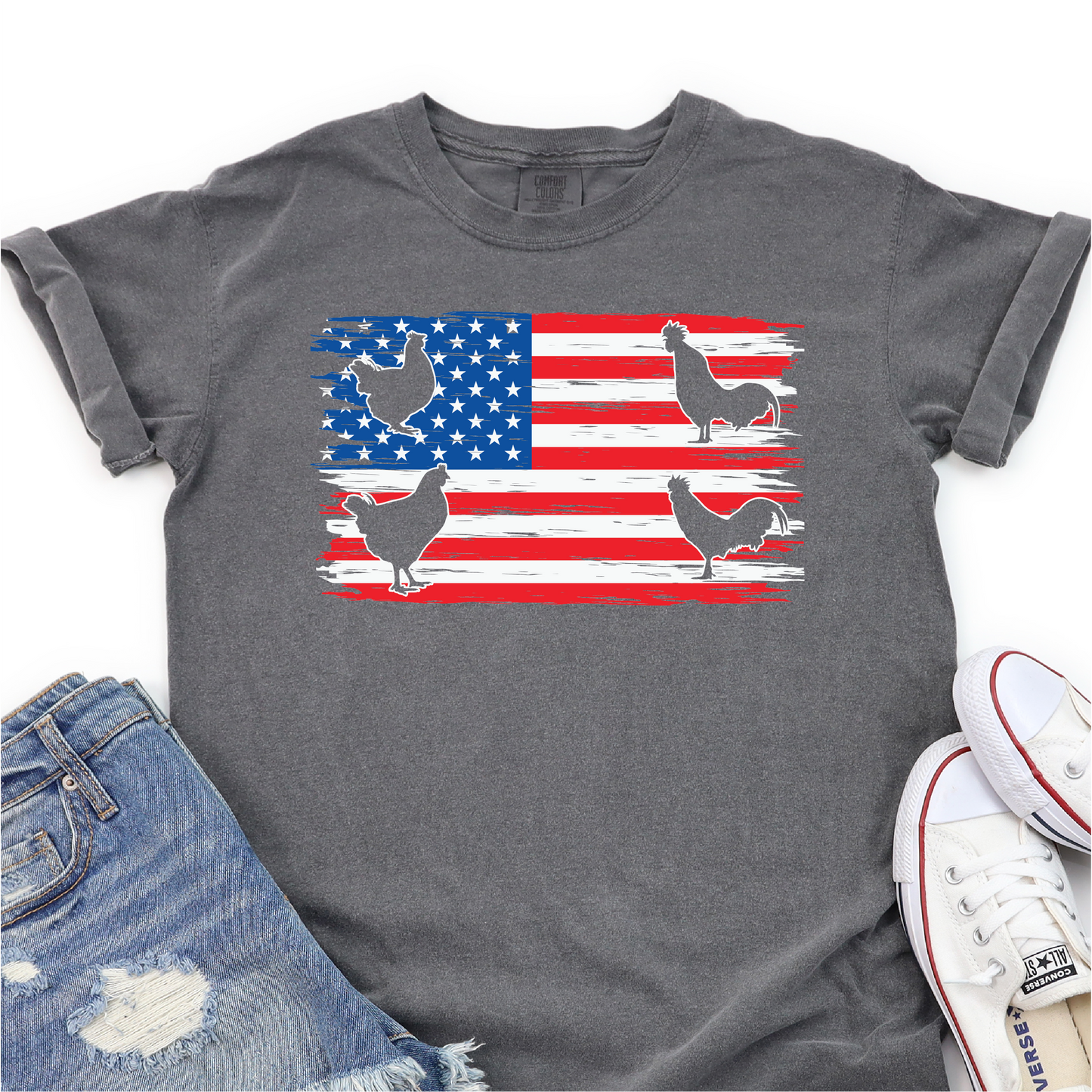 Red, White, Blue & Chickens - 4th of July Graphic Tshirt - Independence Day Shirt