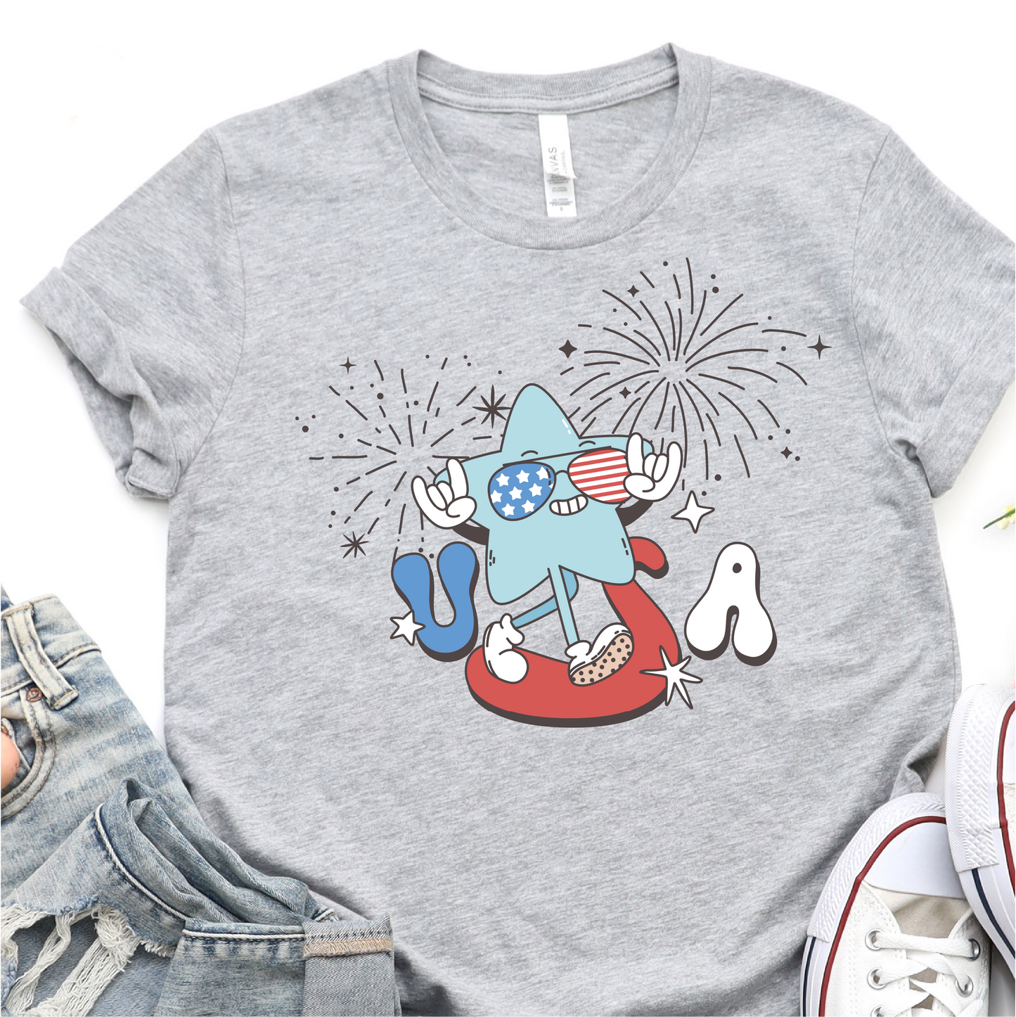 Cool Retro Star - USA - Fireworks - 4th of July Graphic Tshirt - Independence Day Shirt