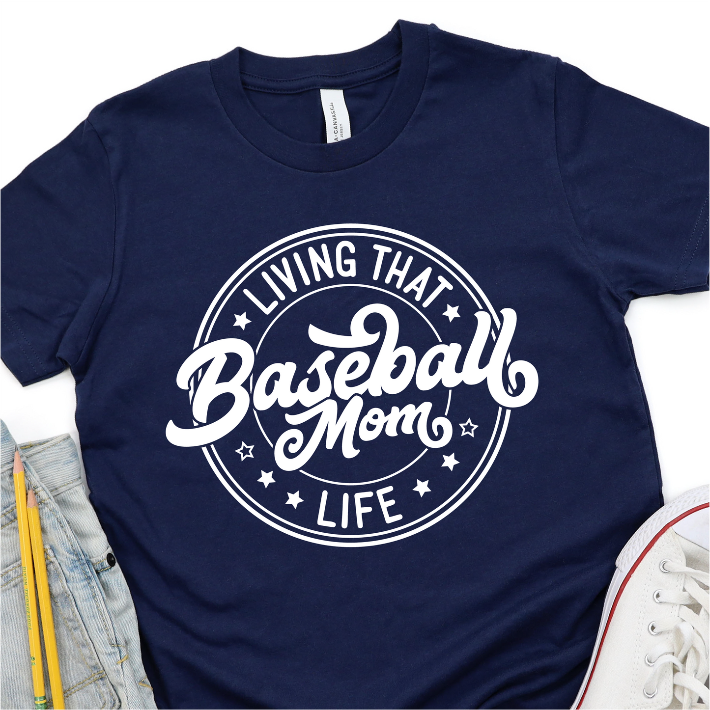 Living That Baseball Mom Life - White - Baseball Graphic Tshirt