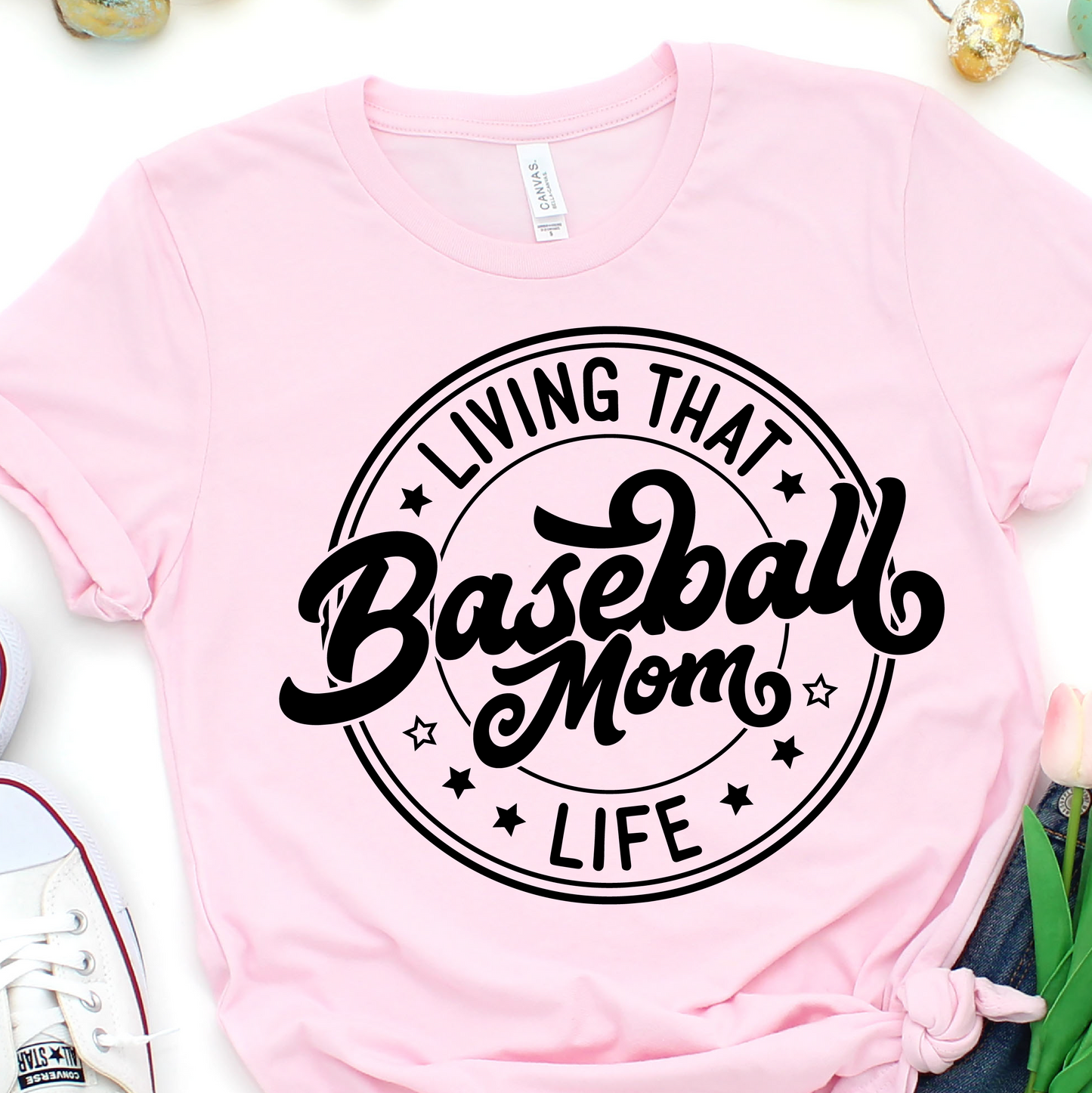 Living That Baseball Mom Life - Black - Baseball Graphic Tshirt