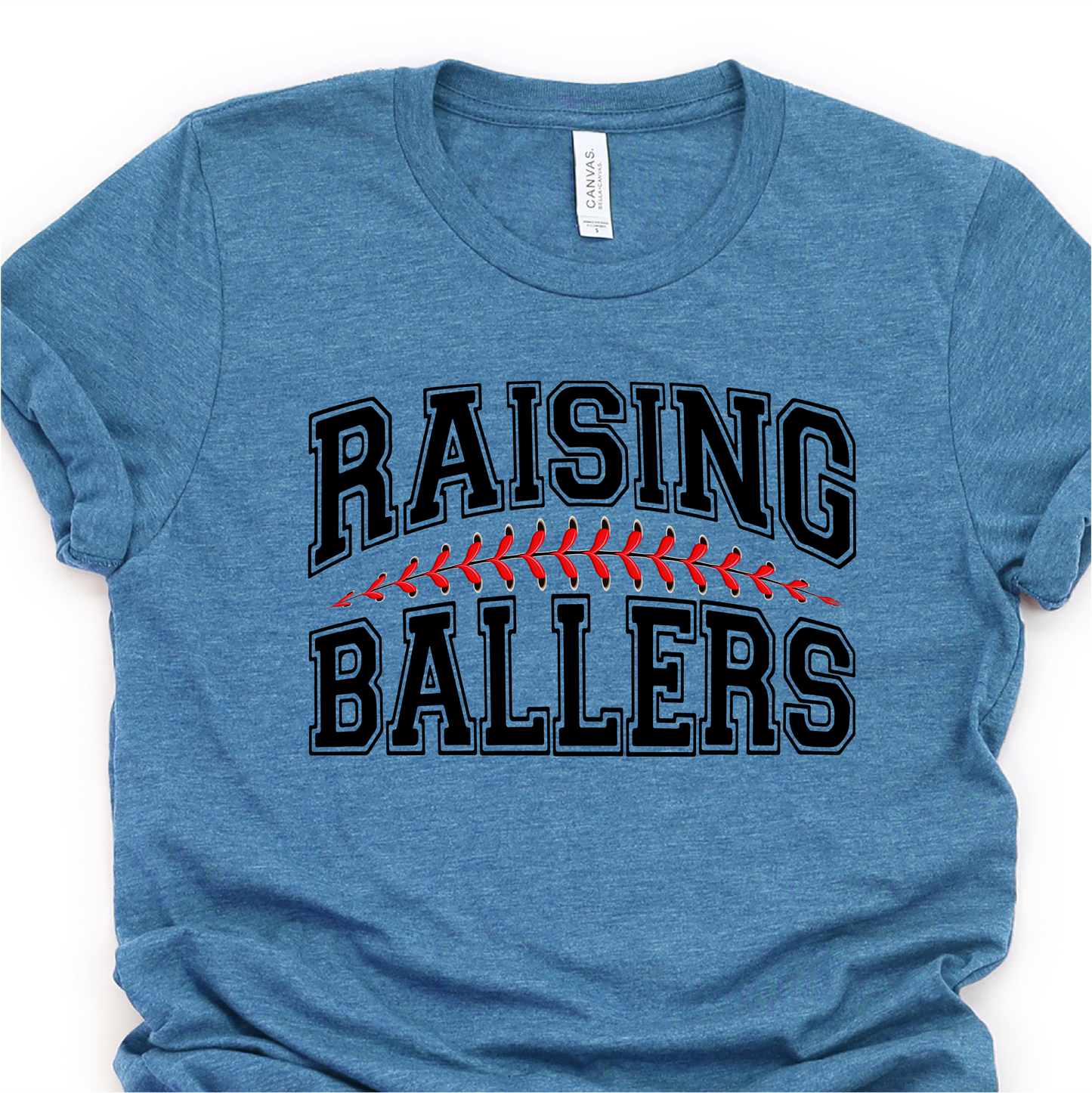 Raising Ballers - Baseball Stitch - Black - Baseball Graphic Tshirt