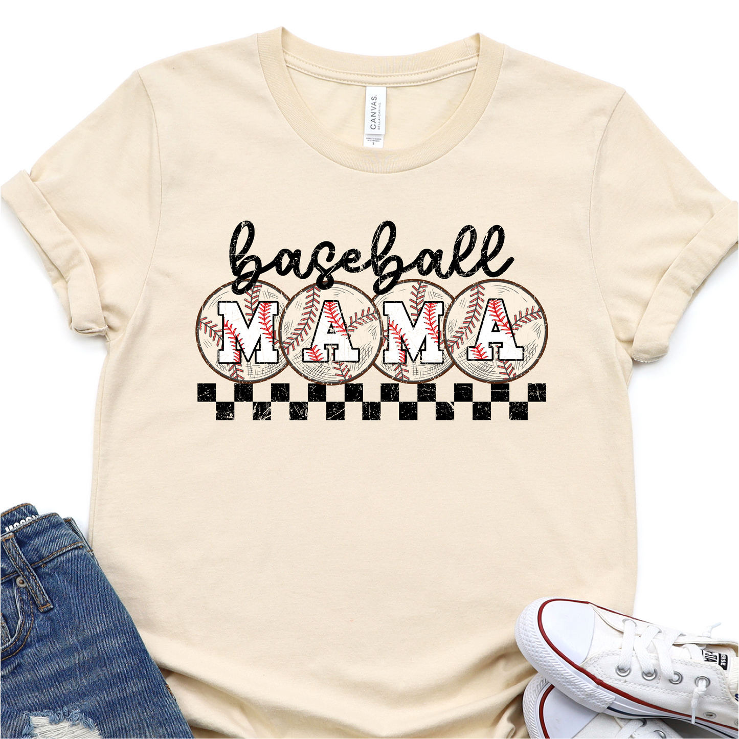 Baseballs - Checker Baseball Mama - Baseball Graphic Tshirt