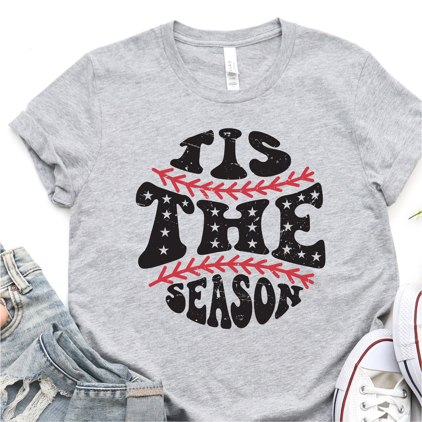 Tis The Season - Black and Red - Baseball Graphic Tshirt