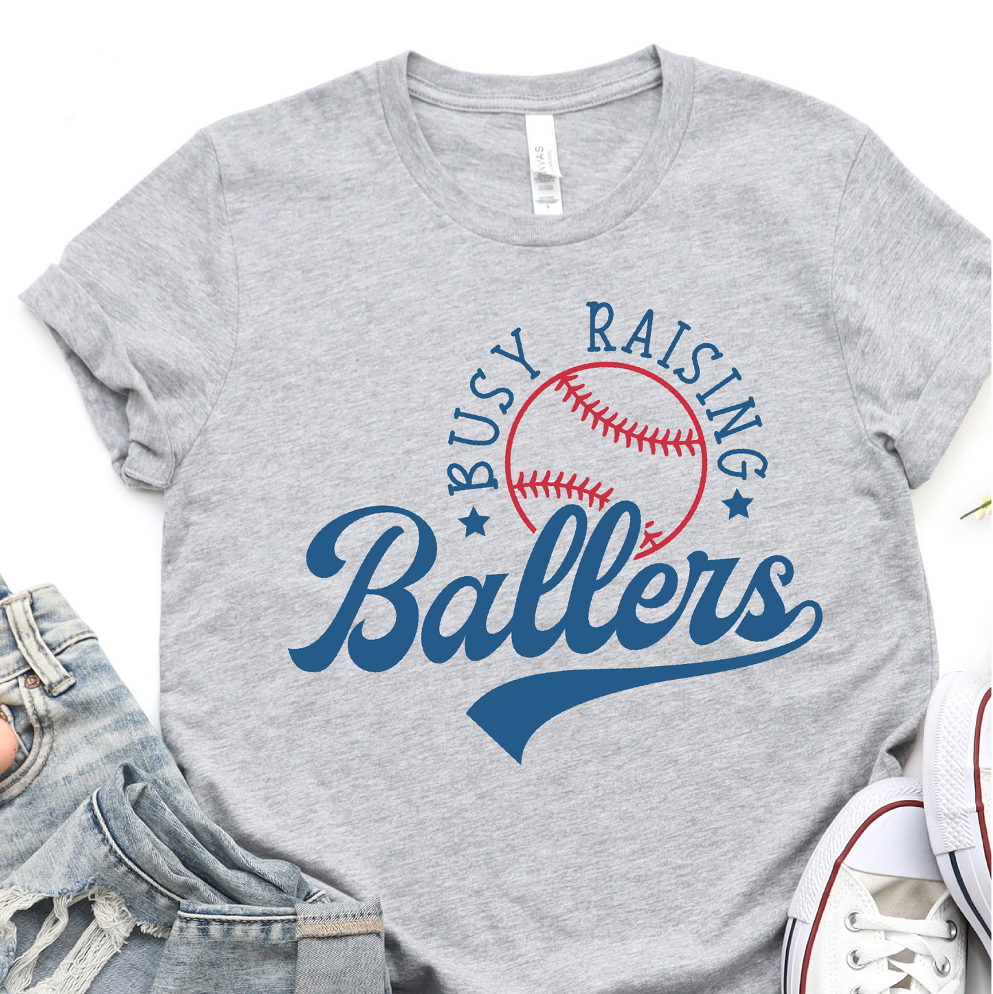 Busy Raising Ballers - Blue Print - Baseball Graphic Tshirt