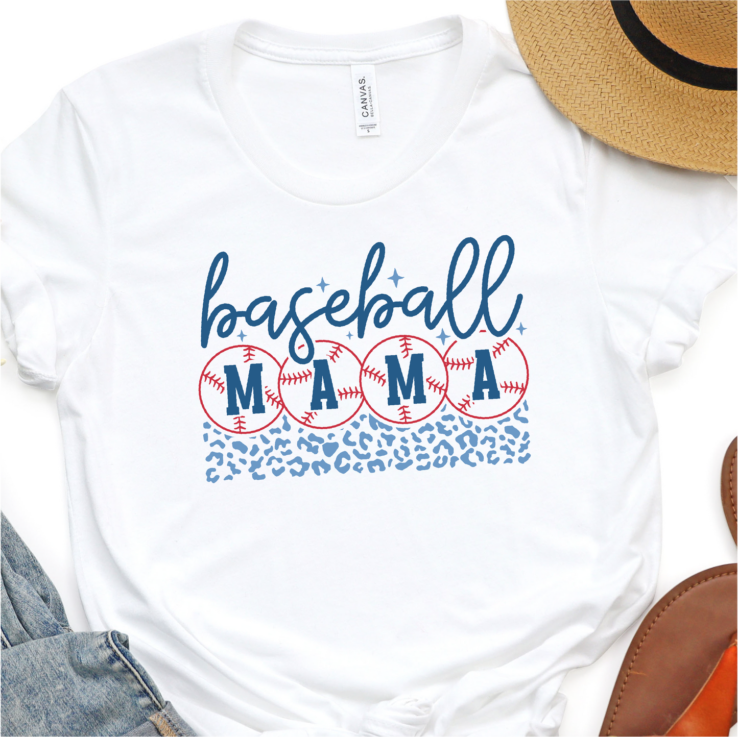 Blue Leopard - Baseball Mama - Baseball Graphic Tshirt