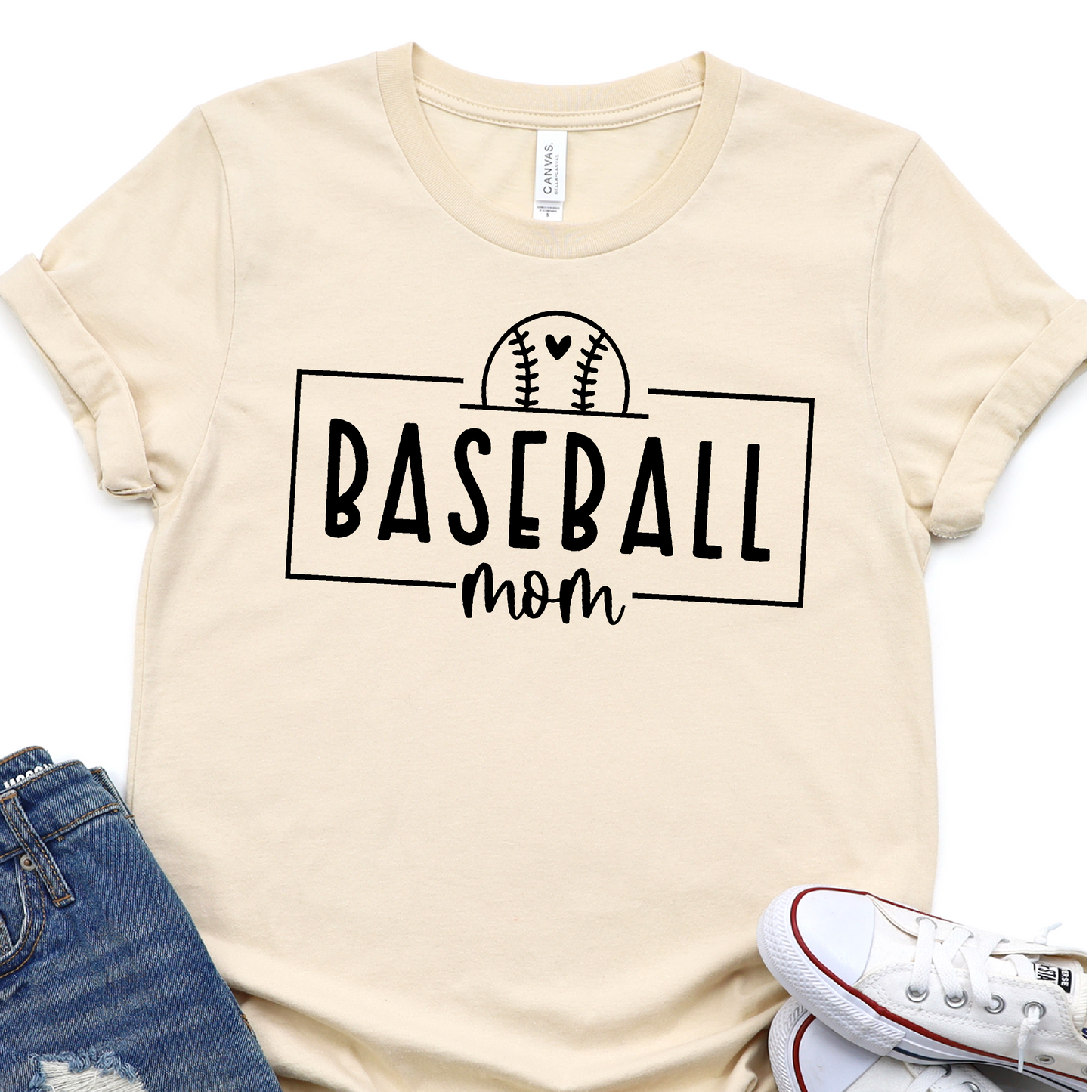 Basebal Framed - Baseball Mom - Black - Baseball Graphic Tshirt
