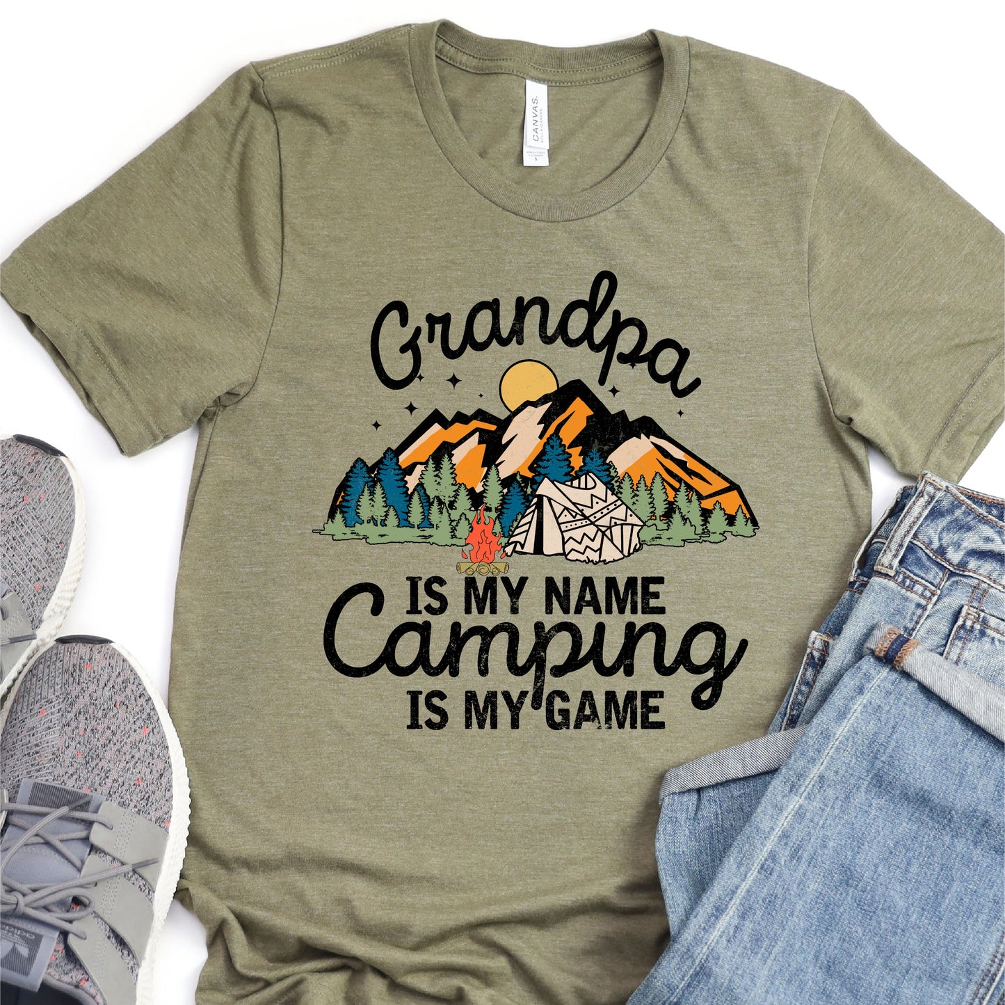 Grandpa Is My Name, Camping Is My Game - Father's Day Graphic T-Shirt - T-shirt T-Shirt For Dad Nashville Design House