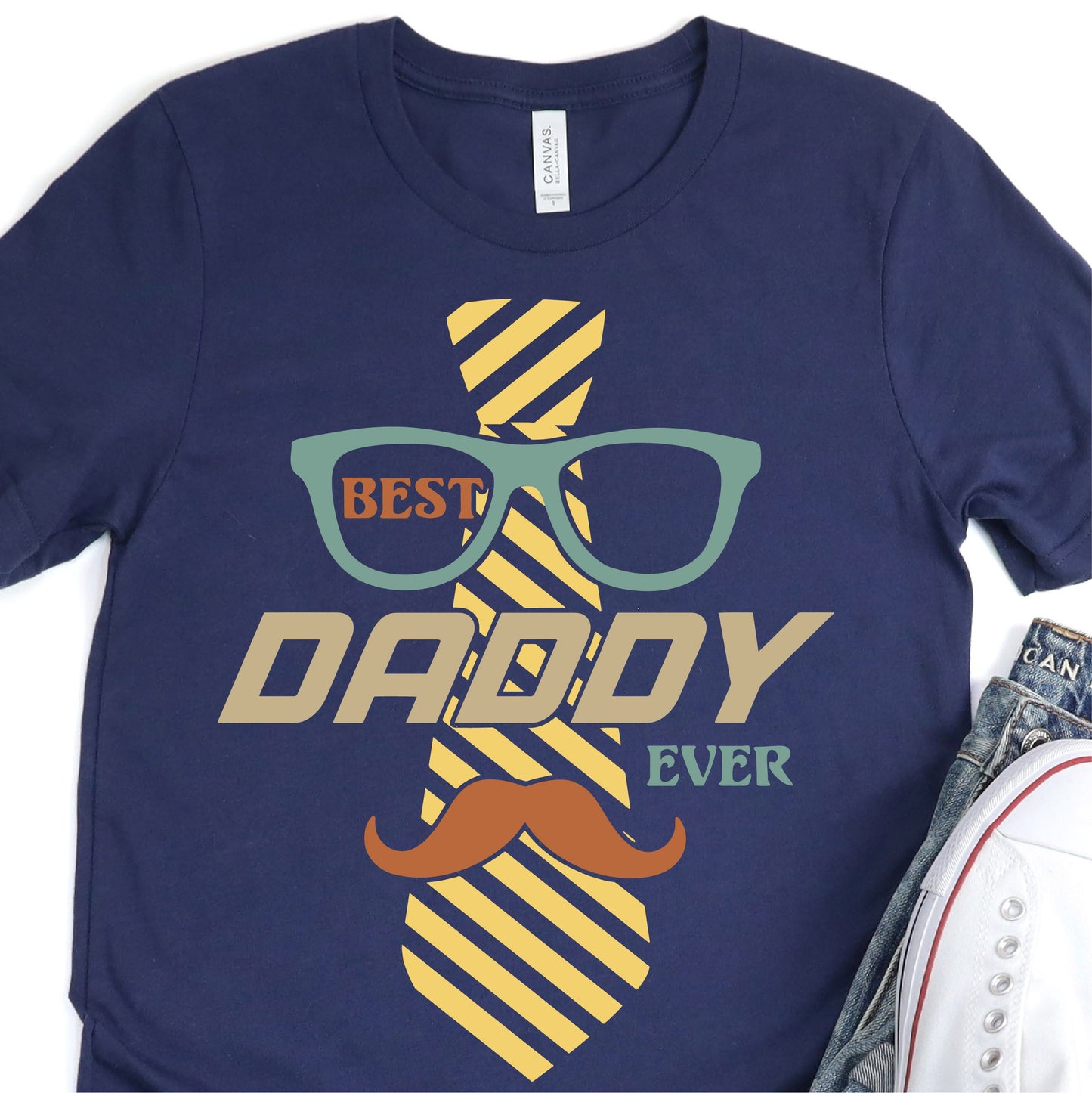 Best Ever Daddy - Tie Mustache Glasses - Father's Day Graphic T-Shirt - T-shirt T-Shirt For Dad Nashville Design House
