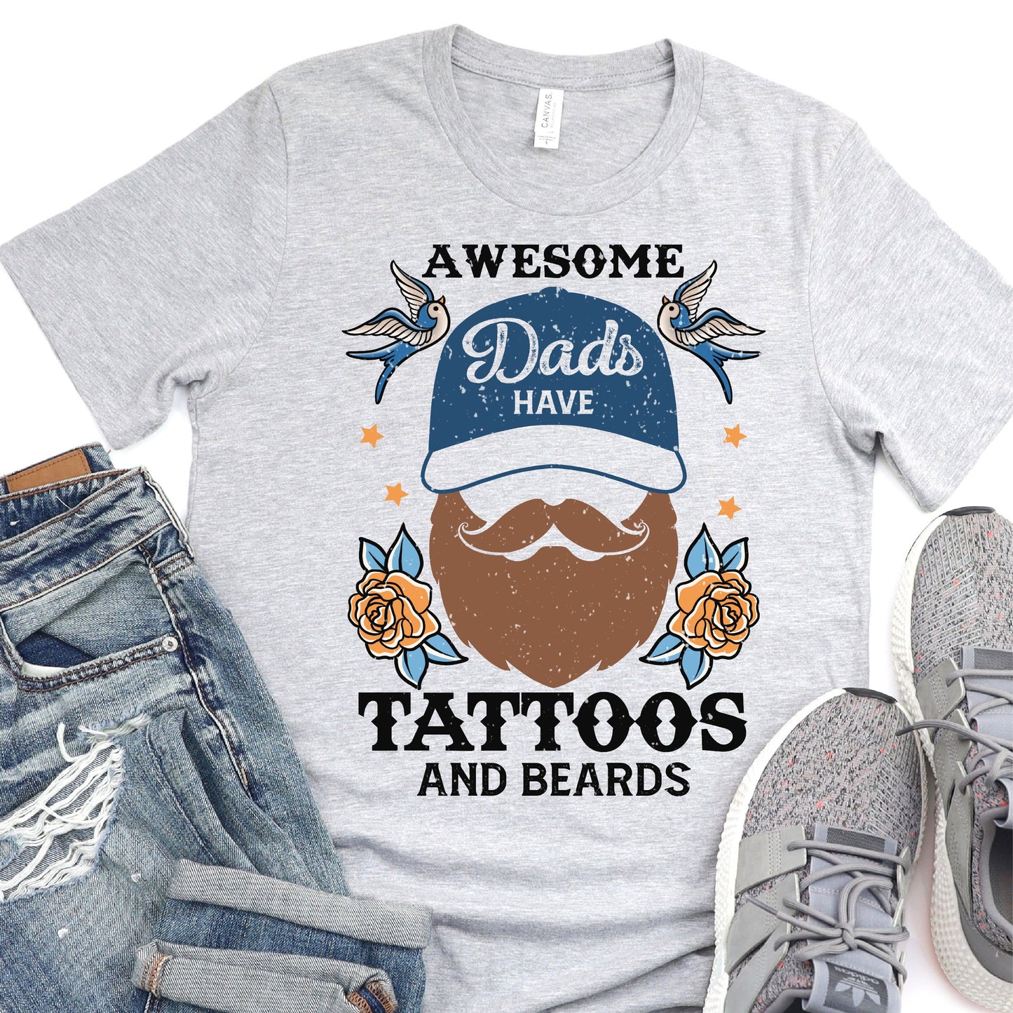 Awesome Dads Have Tattoos And Beards - Father's Day Graphic T-Shirt - T-shirt T-Shirt For Dad Nashville Design House