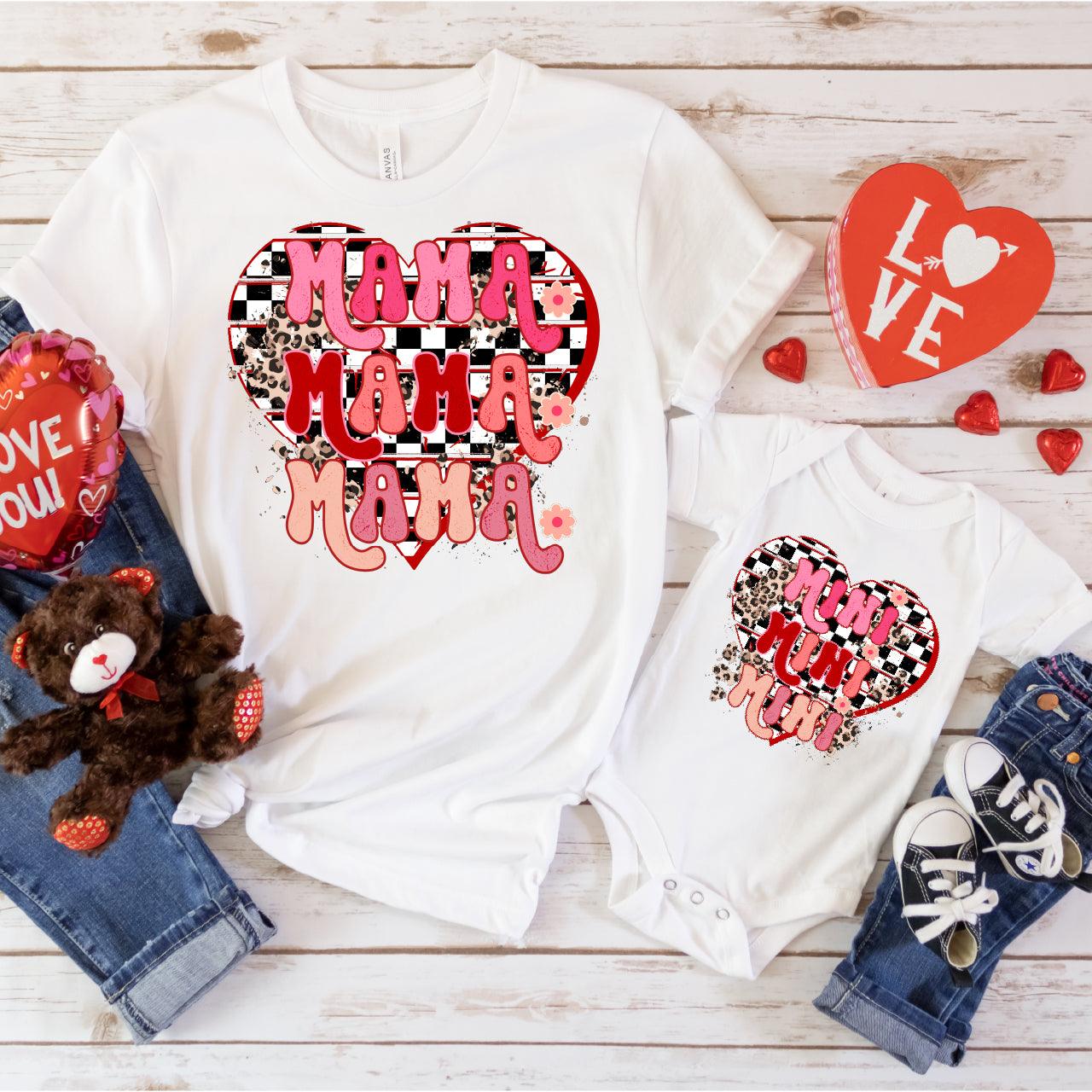Checkered Heart Mama + Mini DTF Valentine Transfer for T-shirts - Nashville Design House