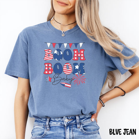 Boom Boom Baby Comfort Colors Shirt | Oversized Summer Julyn 4th TShirt for Women | Trendy Graphic Tee with Vacation Vibes | Cruise Shirt | Summer Style Comfort Colors | Cute Summer Clothing | Trendy Shirts | Relaxed Fit Womens TShirts