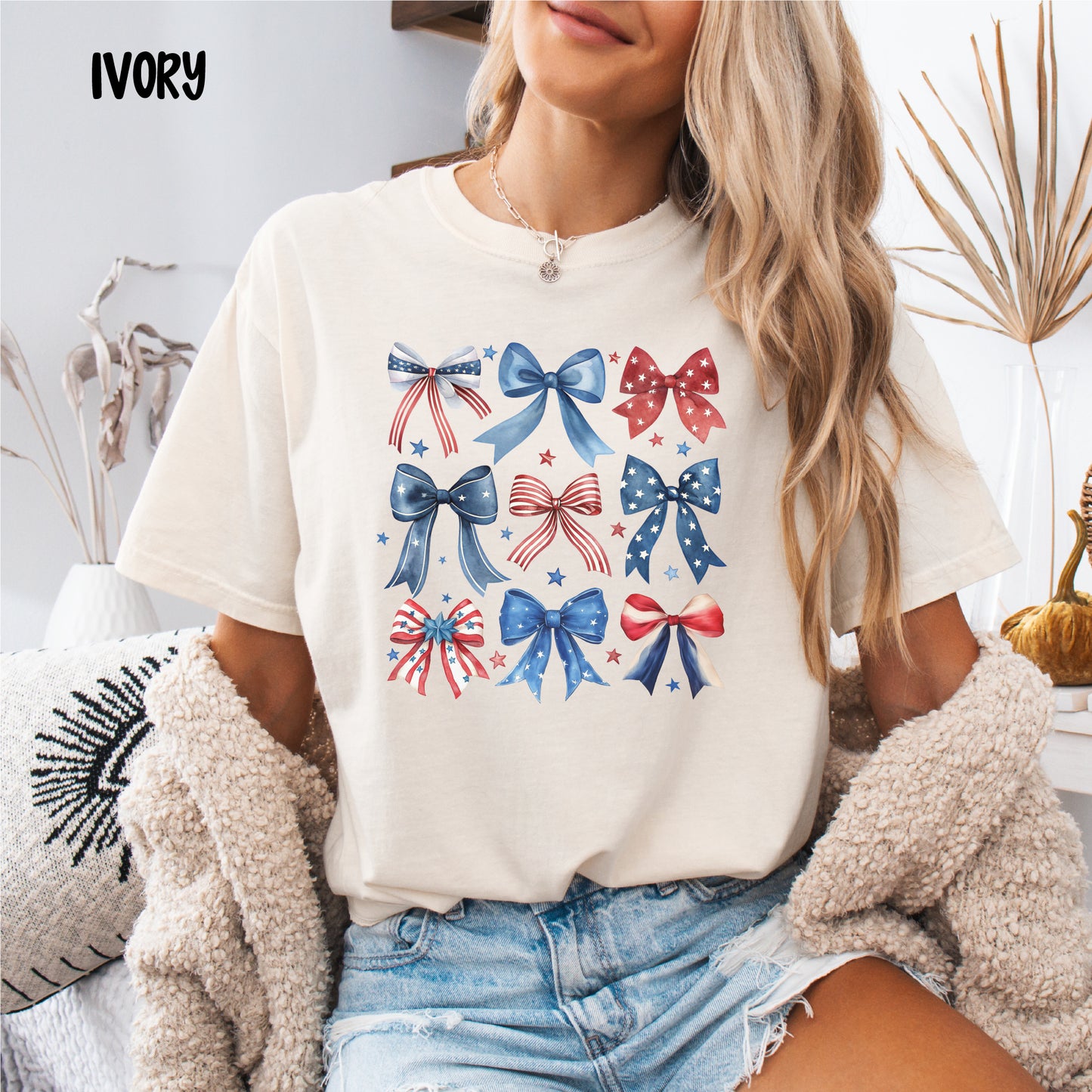 Coquette Bow 4th of July Comfort Colors Shirt – Trendy Patriotic Tshirt for Women