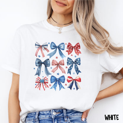 Coquette Bow 4th of July Comfort Colors Shirt – Trendy Patriotic Tshirt for Women