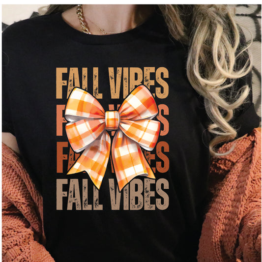 Coquette Fall Vibes Plaid Bow Graphic T-shirt