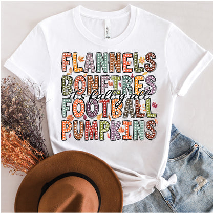 It's Fall Yall - Flannels Bonfires Football Pumpkins Graphic T-shirt