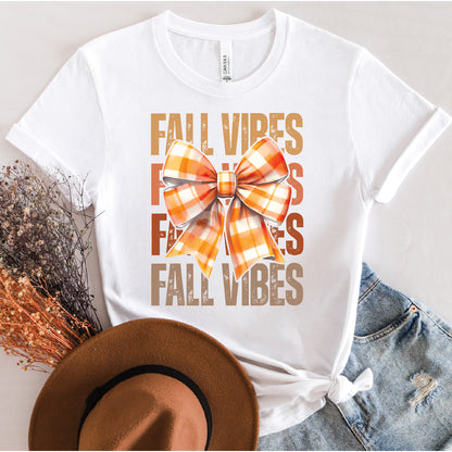 Coquette Fall Vibes Plaid Bow Graphic T-shirt