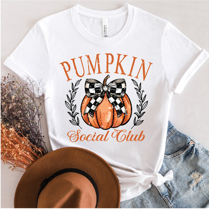 Pumpkin Social Club Graphic T-shirt with Checkerboard Bow