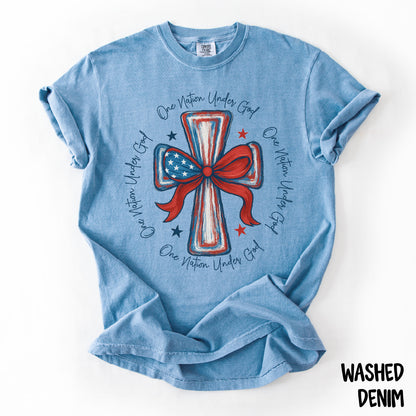One Nation Under God Shirt | July 4th Christian Tee | Comfort Colors USA Cross Tee | Red White & Blue Faith Shirt | Patriotic Jesus Shirt