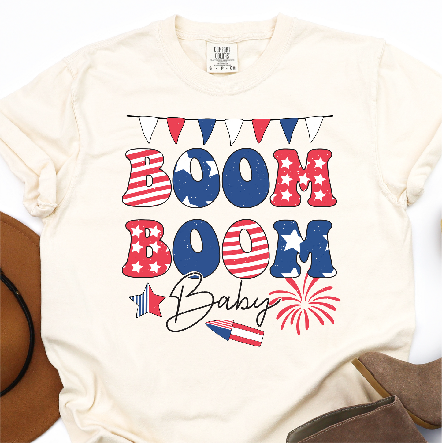 Boom Boom Baby - 4th of July Graphic Tshirt -  Independence Day Shirtnsfer