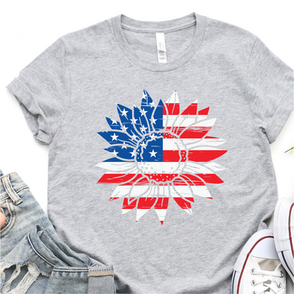 American Flag Sunflower - 4th of July Graphic Tshirt -  Independence Day Shirt