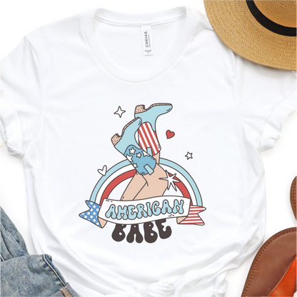 American Babe - Cowboy Booys -  Red White and Blue - 4th of July Graphic Tshirt -  Independence Day Shirt