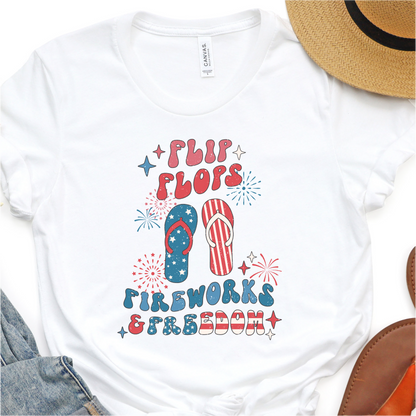 Flip Flops Fireworks & Freedom - 4th of July Graphic Tshirt -  Independence Day Shirt