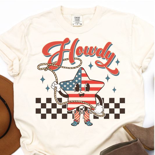 Howdy - Rodeo Start - American Flag - 4th of July Graphic Tshirt -  Independence Day Shirt