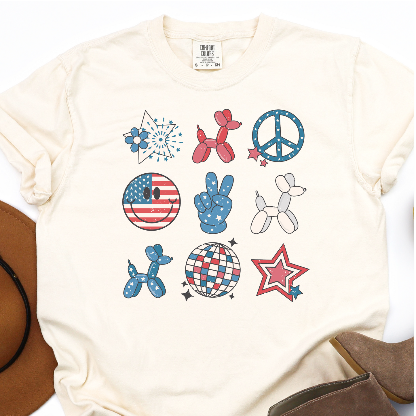 Cute Red White And Blue Icons - Americana - 4th of July Graphic Tshirt -  Independence Day Shirt