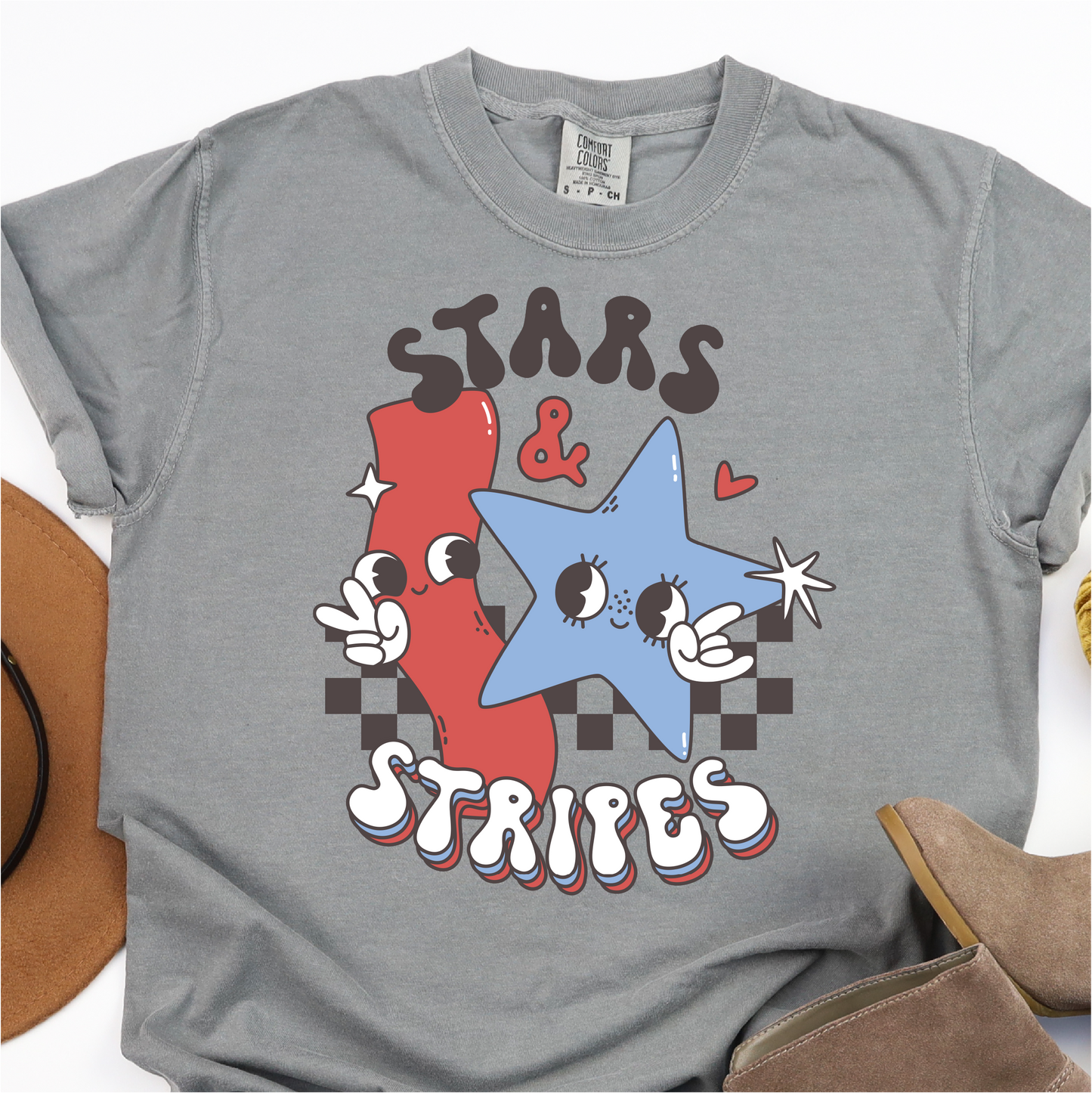 Cute Retro Stars and Stripes  - 4th of July Graphic Tshirt -  Independence Day Shirt